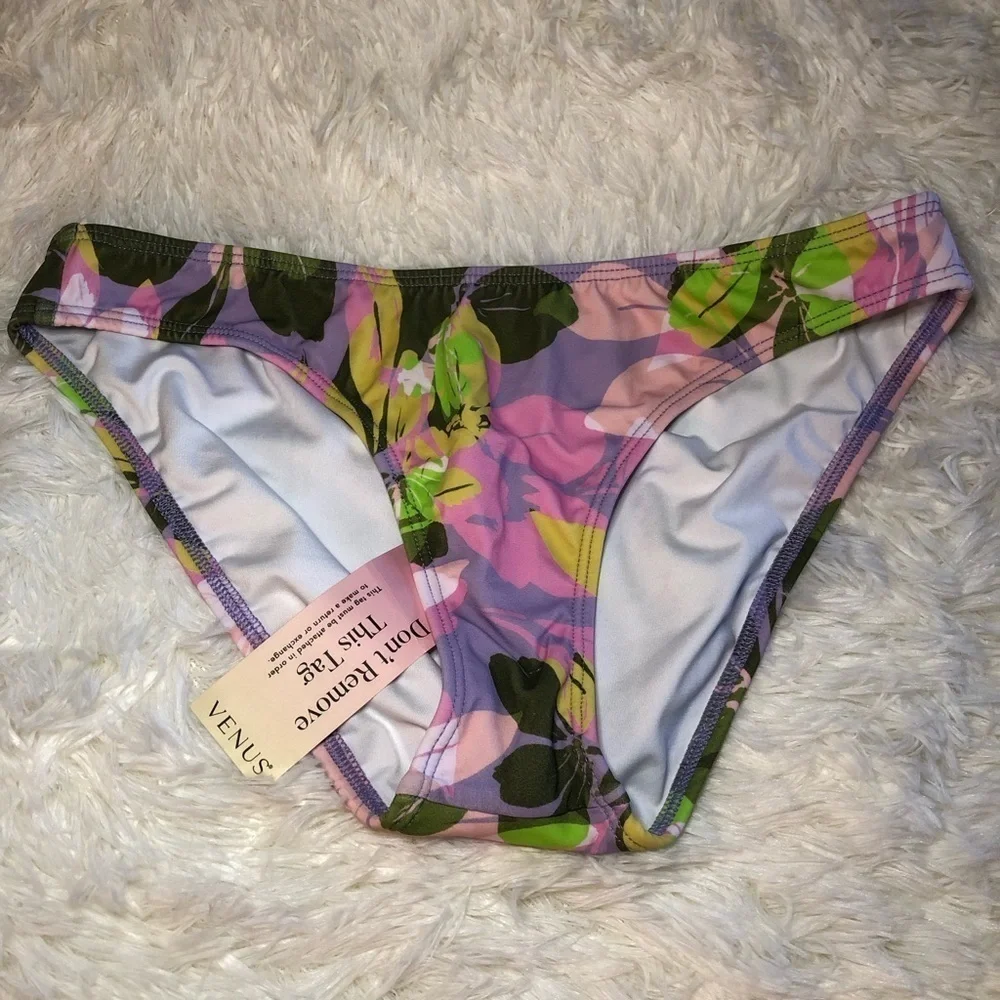 VENUS Pink and Green Floral Bikini Bottom size 6 NWT